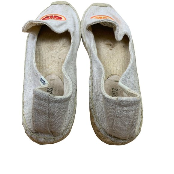 SOLUDOS Beige Chambray Embroidered Orange Espadrilles flat Women's Shoes Sz 10 - Picture 10 of 11